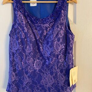 Lan Ting Bride NWT Blue Purple Lace Beaded Sleeveless Formal Dressy Top Size M